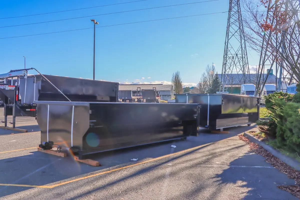 Roll-off dumpster ready for waste disposal at job site for Yard Waste Dumpster Rental in Peru